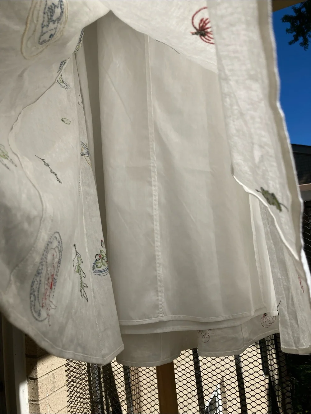 Caroline Constas Seafood Olives Fish Wine Embroidered White Linen Blend Skirt - Picture 13 of 17
